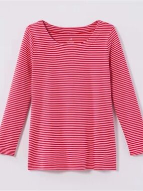 J. Jill Red/Pink Striped Scoop-Neck 3/4 Sleeves Tee